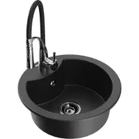 Mexen Diego granieten spoelbak 1-komers met keukenmengkraan Aster, zwart/zilver metallic - 6512-73-73450-07-B