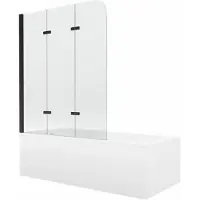 Mexen Cubik rechthoekig bad 150 x 70 met ombouw en 3-vleugelig scherm 120 , transparant, zwart - 550315070X9012037000