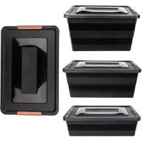 Kadax Opbergdoos met deksel, speelgoedkist, robuuste plastic container van kunststof, opbergbox met kliksluiting, opbergdozen (zwart, set van 3)