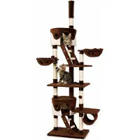 Lionto Kartonnen krabpaal met plafondbevestiging, actieve toren van 230-250 cm met 2 holtes, 2 ligplaatsen, een trap en speelballen, bruin/beige