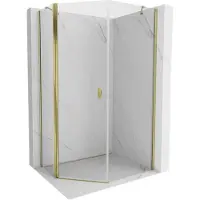 Mexen Mist vijfhoekige asyetrische douchecabine met openslaande deur 80 x 90 , transparant, goud - 8A8-080-090-50-00