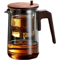Typecat Glazen theepot met houten handvat, verwarmd, bestand tegen eenknopsfilter, transparante geurende theepot, theeservies