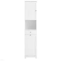 SoBuy Badkamerzuil met wasmand, badkamermeubel, 40 x 38 x 180 cm, met lade en verstelbare plank, kleine opbergkast, ruimtebesparend, ideaal voor toilet, toilet BZR216-W