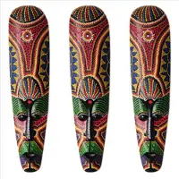 Semoic 3x Houten Masker Wanddecoratie Massief Houten Gesneden Beschilderde Decoratie Woondecoratie