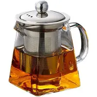 Tlily 3x verdikte glazen theepot hittebestendige bloementheepot bubbel roestvrij staal filter vierkant 350 ml