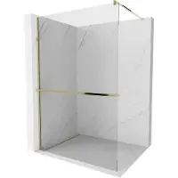 Mexen Kioto+ Douchewand met Plank Walk-in 125 x 200 , transparant, goud - 800-125-121-50-00