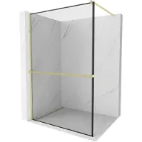 Mexen Kioto+ douchewand met plank Walk-in 90 x 200 , zwart frame, geborsteld goud - 800-090-121-55-70