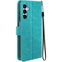 Mayaxess , Foliohoes Geschikt voor Samsung Galaxy A25 5G Bescherming met polsband Multifunctionele flap, Turquoise