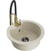 Mexen Diego granieten spoelbak 1-komorige met Aster keukenkraan, beige - 6512-69-73450-57-B