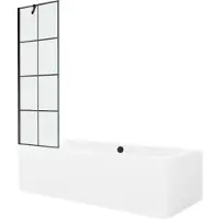 Mexen Cube rechthoekig bad 180 x 80 met ombouw en 1-vleugelig scherm 60 , zwart patroon - 550518080X9506007077