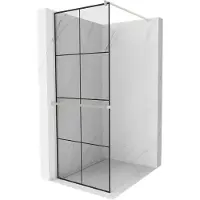 Mexen Kioto+ douchewand met plank Walk-in 90 x 200 , zwart raster, geborsteld nikkel - 800-090-121-97-77