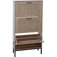 MCW Schoenenkast -N92, schoenenkieper schoenenrek, 3 vakken rotan front melamine, 126x63x24cm ~ eiken look