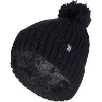 Heat Holder - Thermische Pom Pom Bobble-hoed voor dames - Zwart