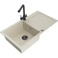Mexen Leo granieten spoelbak met 1 bak, afdruiprek en keukenmengkraan Duero, beige - 6501-69-671600-70