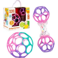 Bright Starts Delightful Duo 2-Pack Cadeauset met Oball Rammelaars, Roze, Baby Speelgoed voor Pasgeborenen