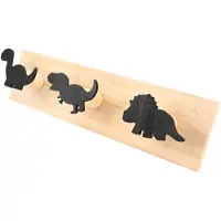 Jojomino Kinderen Dinosaurus Muur Gemonteerde Kapstokken Houten Deurhanger voor Jongens Slaapkamer Kinderkamer Speelkamer Decoraties - Zwart