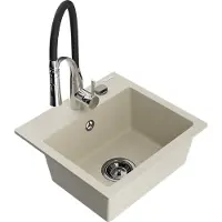 Mexen Milo granieten spoelbak 1-komerig met keukenmengkraan Aster, beige - 6505-69-73450-07-B
