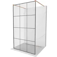 Mexen Kioto vrijstaande douchewand 120 x 200 , zwarte ruit 8 mm, geborsteld koper - 800-120-002-65-77