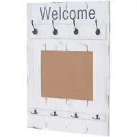 MCW Wandgarderobe -C89 met prikbord, garderobe paneel, shabby look vintage, 8 haken 91x60cm ~ wit, shabby