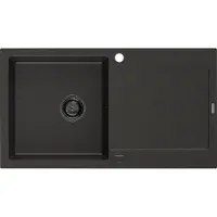 Mexen Leo granieten spoelbak 1-kompartment met afdruiprek 900 x 500 , zwart/goud metallic, zwarte sifon - 6501901010-75-B
