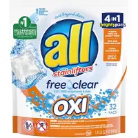 All Mighty Pacs Wasmiddel met Oxi Vlekverwijderaars, Vrij en Helder, Zak, 32 Stuks