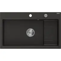 Mexen Omar granieten spoelbak 1-komoors 800 x 480 , zwart/goud metallic, chroom sifon - 6520801005-75