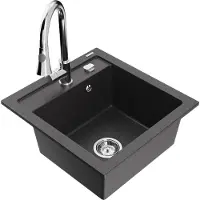 Mexen Vito granieten spoelbak met 1 bak en Elia keukenmengkraan, zwart gespikkeld - 6503-76-670101-00