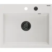 Mexen Oscar granieten gootsteen 1-komerig 580 x 490 , wit, zwart sifon - 6519581000-20-B