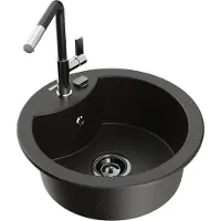 Mexen Diego granieten gootsteen 1-kamer met keukenmengkraan Flora, zwart/goud metallic - 6512-75-670401-07-B