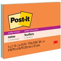 6845SSP Super Sticky Vergadernotities, Assortiment Kleuren, 8 x 6 Inch, 45 Bladen (4-pack)