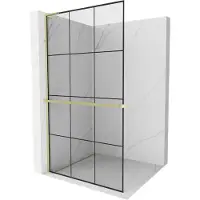 Mexen Kioto+ L douchewand met plank Walk-in 110 x 200 , zwart raster, goud geborsteld - 800-110-123-55-77