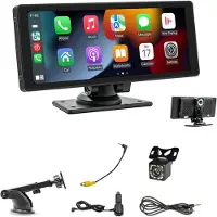 Typecat Draagbare draadloze CarPlay-autoradio met dashcam - 10,26 inch HD IPS-scherm, Android Auto, 1080P-achteruitrijcamera, Bluetooth