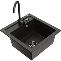 Mexen Vito granieten gootsteen 1-kom. met keukenmengkraan Telma, zwart/gouden metallic - 6503-75-670200-70-B