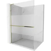 Mexen Kioto+ L Douchewand met plank Walk-in 120 x 200 , transparant/matglas, goud - 800-120-123-50-35