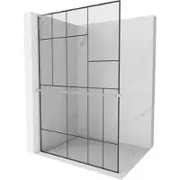 Mexen Kioto+ L Douchewand met plank Walk-in 90 x 200 , zwart patroon, geborsteld nikkel - 800-090-123-97-78