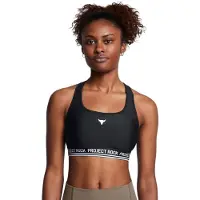Under Armour Dames Project Rock Crossback Mid Impact Sportbeha, (001) Zwart / Wit, Medium