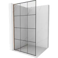 Mexen Kioto L douchewand Walk-in 100 x 200 , zwart raster, geborsteld koper - 800-100-103-65-77