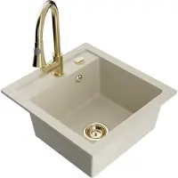 Mexen Vito granieten gootsteen 1-komorige met keukenmengkraan Elia, beige - 6503-69-670101-50