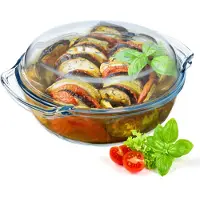 Kadax Glazen braadpan, ovenschaal met deksel van hittebestendig glas, vuurvast vat voor lasagne, groentestoofpot, glazen braadpan om in de oven te braden (rond - 2,4 liter)
