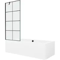 Mexen Cube rechthoekig bad 170 x 80 met ombouw en 1-vleugelig scherm 80 , zwart ontwerp - 550517080X9508007077