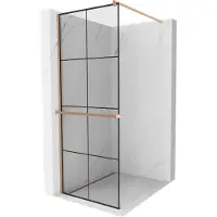 Mexen Kioto+ douchewand met plank Walk-in 70 x 200 , zwart rooster, geborsteld koper - 800-070-121-65-77
