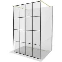 Mexen Kioto vrijstaande douchewand 150 x 200 , zwart raster 8 mm, geborsteld goud - 800-150-002-55-77