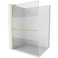 Mexen Kioto+ L douchewand met schap Walk-in 120 x 200 , transparant/ijs, geborsteld goud - 800-120-123-55-35