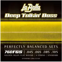 La Bella 760FGS Deep Talkin' Bass Golden Alloy Flat Wound 4-snarige standaard lange schaal 45-105