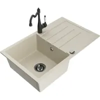 Mexen Bruno granieten gootsteen 1-kamerig met afdruiprek en keukenmengkraan Carla, beige - 6513-69-670700-70