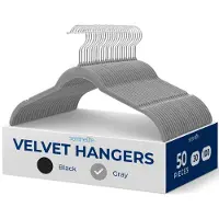 SereneLife Kledinghangers – 30-delige Set Grijze Fluwelen Hangers - Zwarte Antislip Hangers met Gemakkelijke Grip - 360° Draaibare Haak