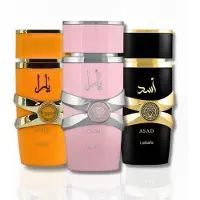 Lattafa voor unisex 3-delige Eau de Parfum-cadeauset (Yara voor dames + Yara Tous voor dames + Asad voor heren) elk 3,4 ounce/100 ml