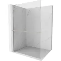 Mexen Kioto+ L douchescherm met plank Walk-in 70 x 200 , transparant, geborsteld nikkel - 800-070-123-97-00