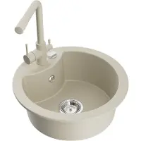 Mexen Diego granieten gootsteen met 1 bak en Duero keukenmengkraan, beige - 6512-69-671600-69
