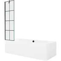 Mexen Cube rechthoekig bad 170 x 80 met ombouw en 1-delige paravent 50 , zwart patroon - 550517080X9505007077